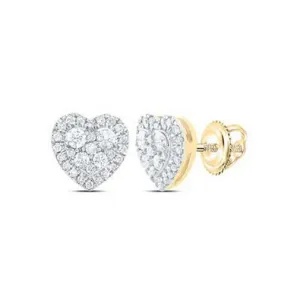 0.50 Cttw Roun Diamond Heart Stud Earrings 14k Yellow Gold Screw Back