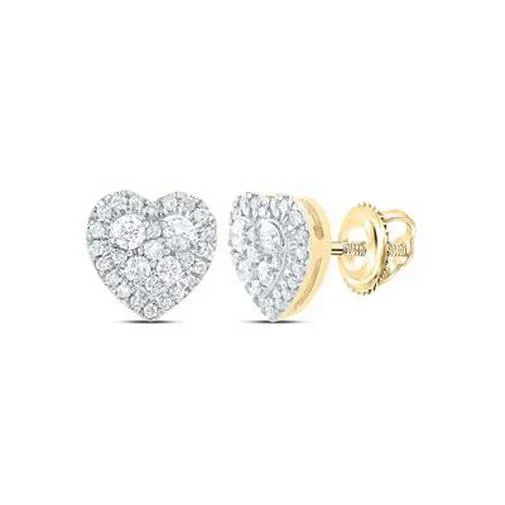 0.50 Cttw Roun Diamond Heart Stud Earrings 14k Yellow Gold Screw Back