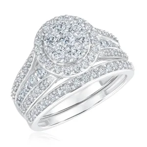 1 1/2 Round Diamond Composite White Gold Engagement and Wedding Ring Bridal Set | Harmony Collection