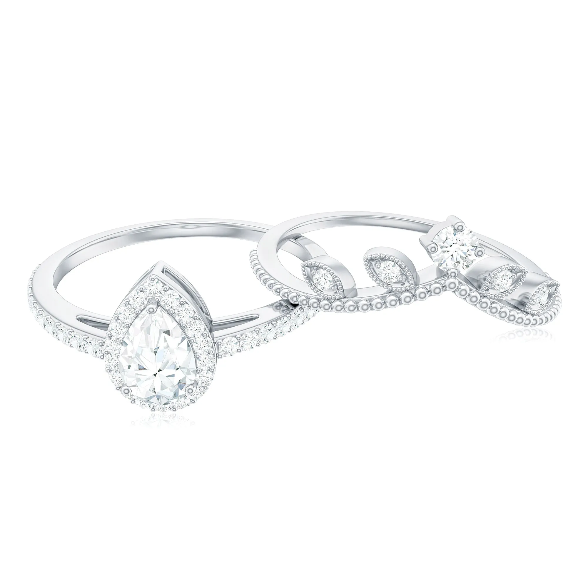 1 CT Vintage Moissanite Teardrop Wedding Ring Set