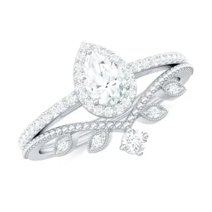 1 CT Vintage Moissanite Teardrop Wedding Ring Set