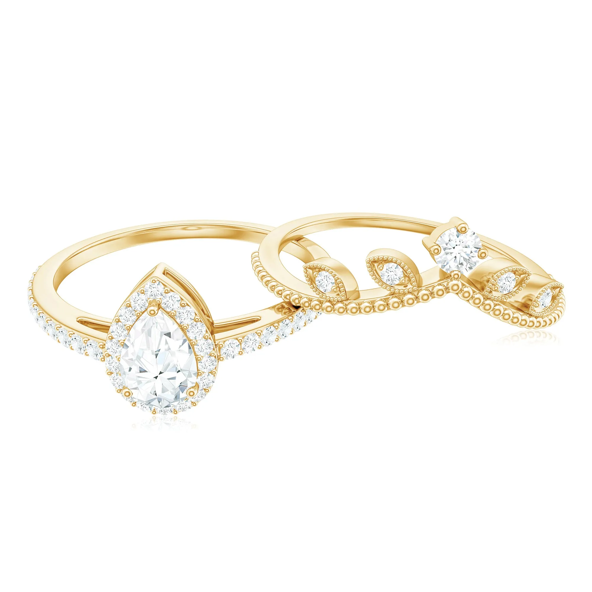 1 CT Vintage Moissanite Teardrop Wedding Ring Set