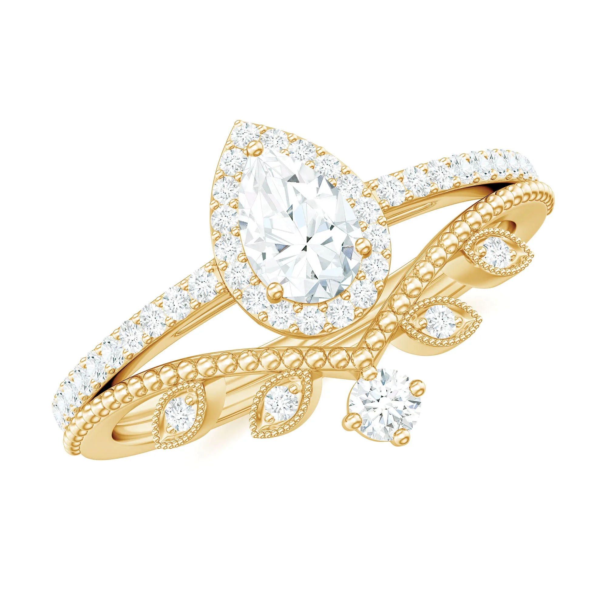 1 CT Vintage Moissanite Teardrop Wedding Ring Set