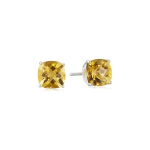 10k White Gold Plated 3 Carat Square Created Citrine Sapphire Stud Earrings