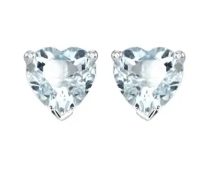 10k White Gold Plated 4 Carat Heart Created Aquamarine Sapphire Stud Earrings