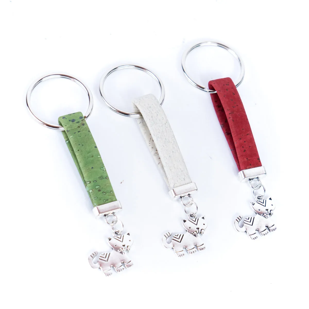 10mm Flat Wire Colored Cork Wire and cute cat Charm Pendant Handmade Keychain I-112-MIX-10