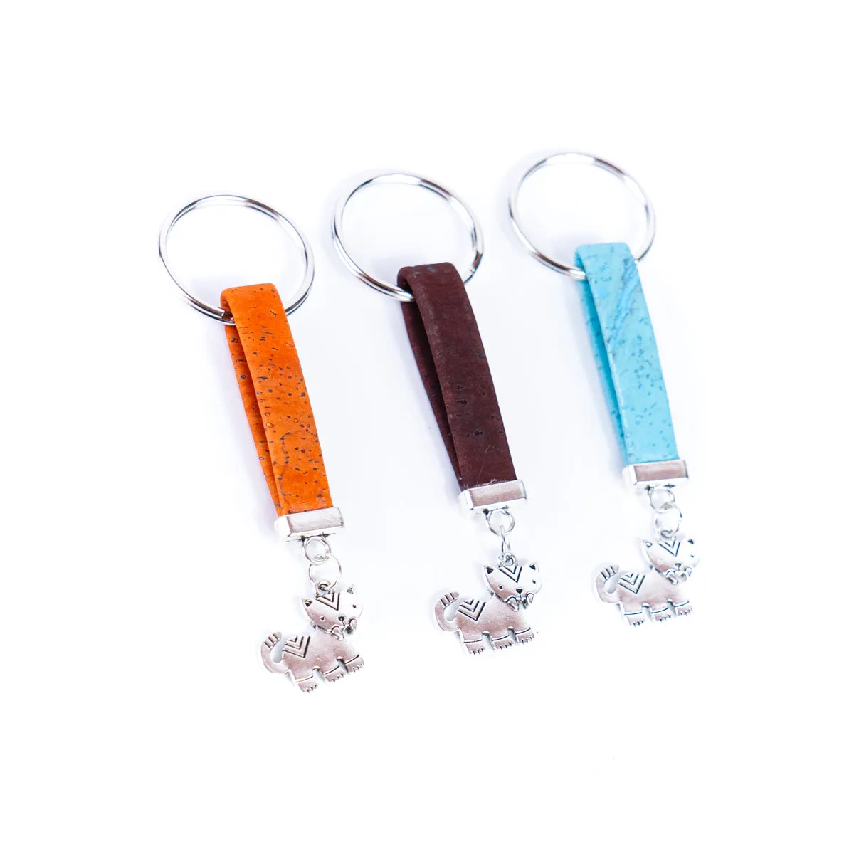 10mm Flat Wire Colored Cork Wire and cute cat Charm Pendant Handmade Keychain I-112-MIX-10