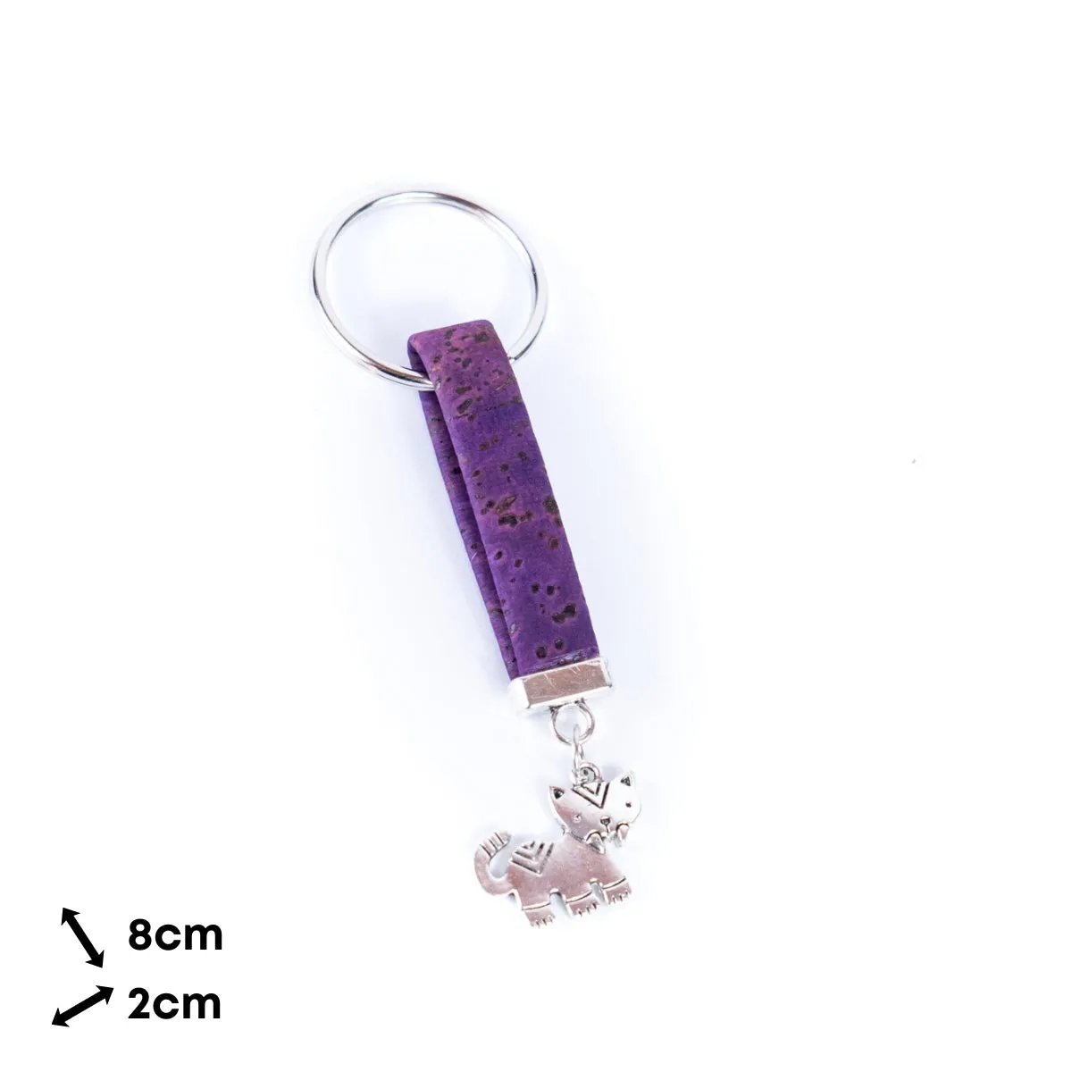 10mm Flat Wire Colored Cork Wire and cute cat Charm Pendant Handmade Keychain I-112-MIX-10