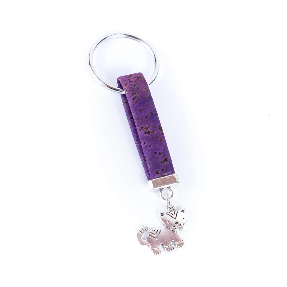 10mm Flat Wire Colored Cork Wire and cute cat Charm Pendant Handmade Keychain I-112-MIX-10