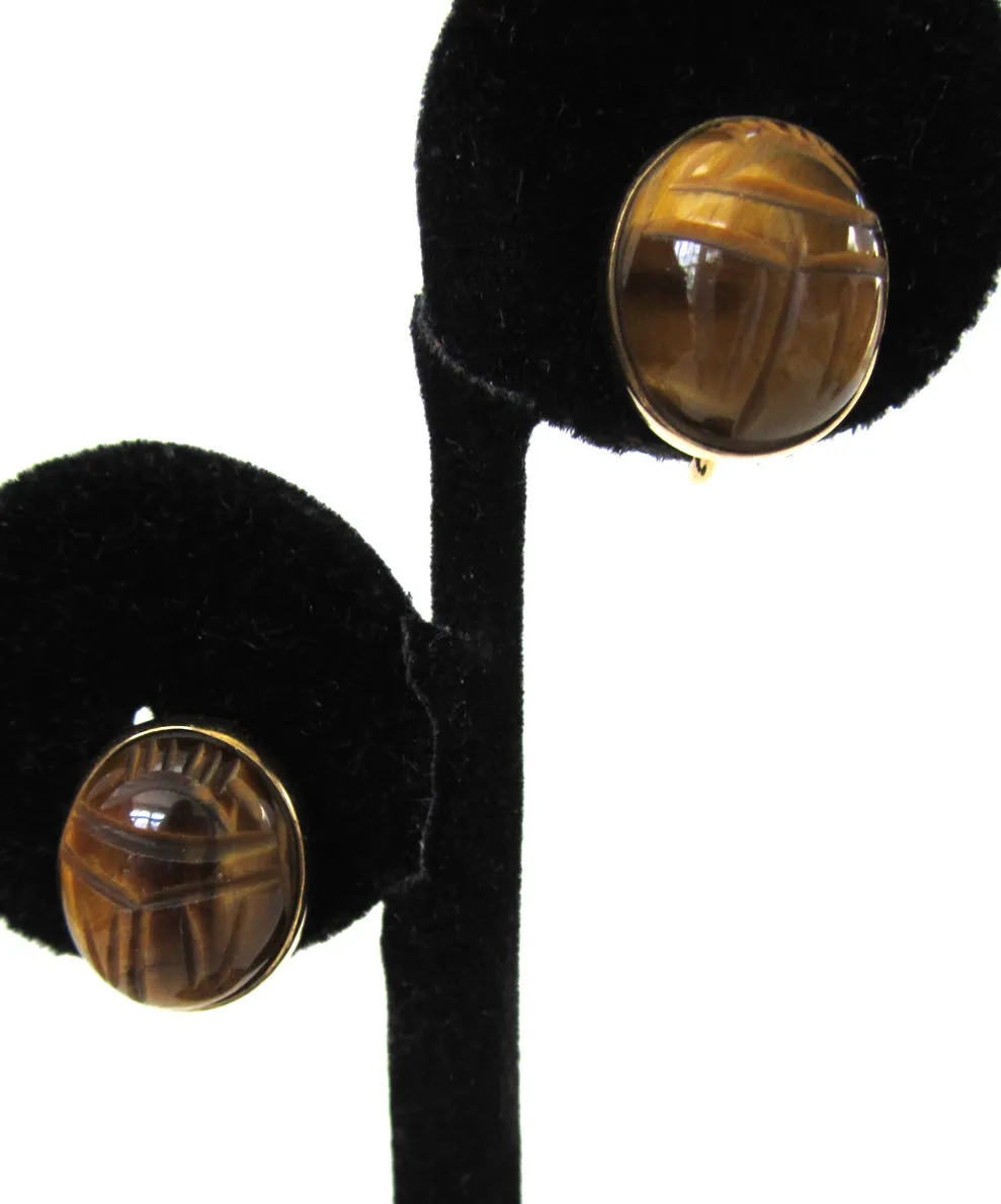 1/20 12K Yellow Gold-Filled Binder Brothers Tiger Eye Scarab Earrings