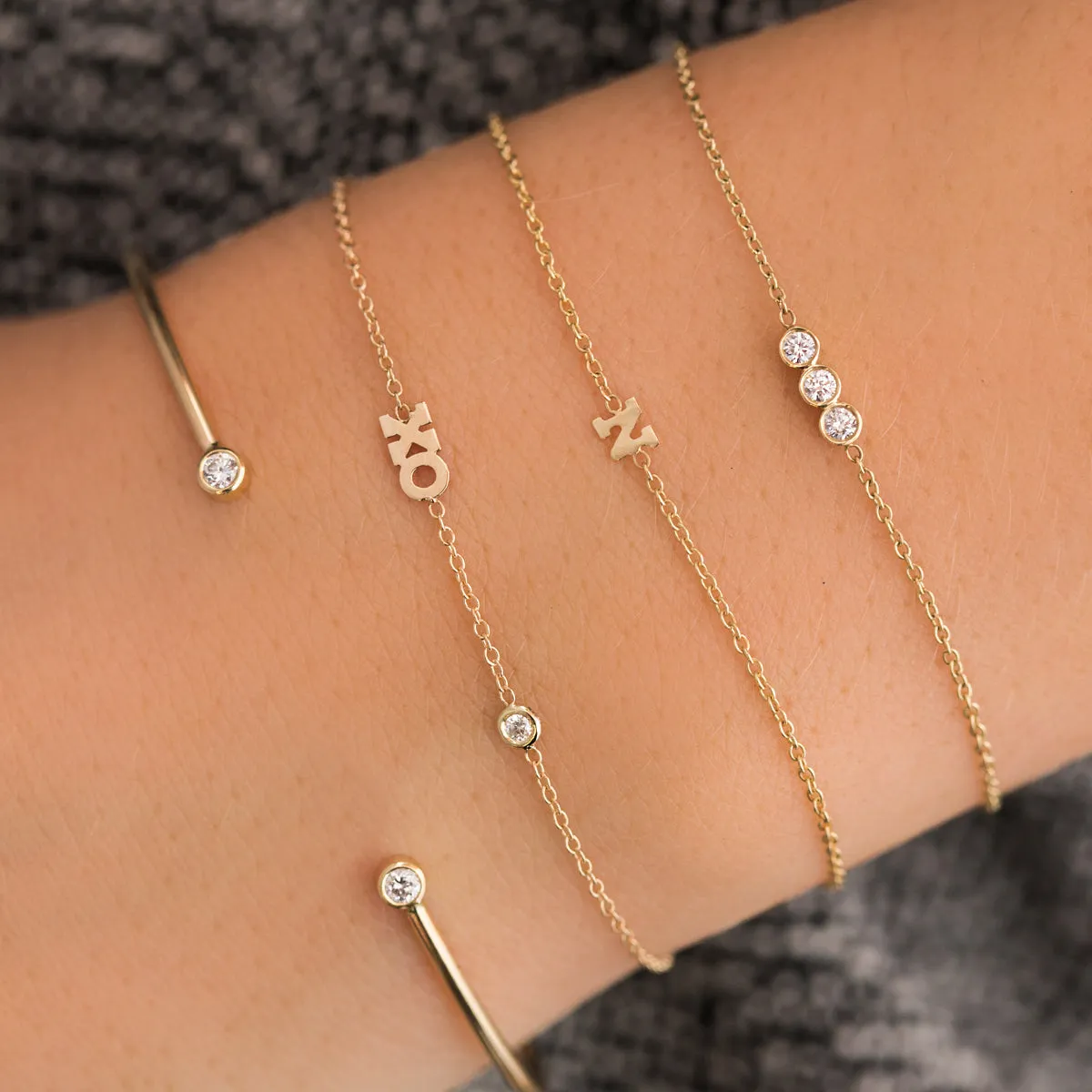 14k 3 Diamond Bezel Bar Bracelet