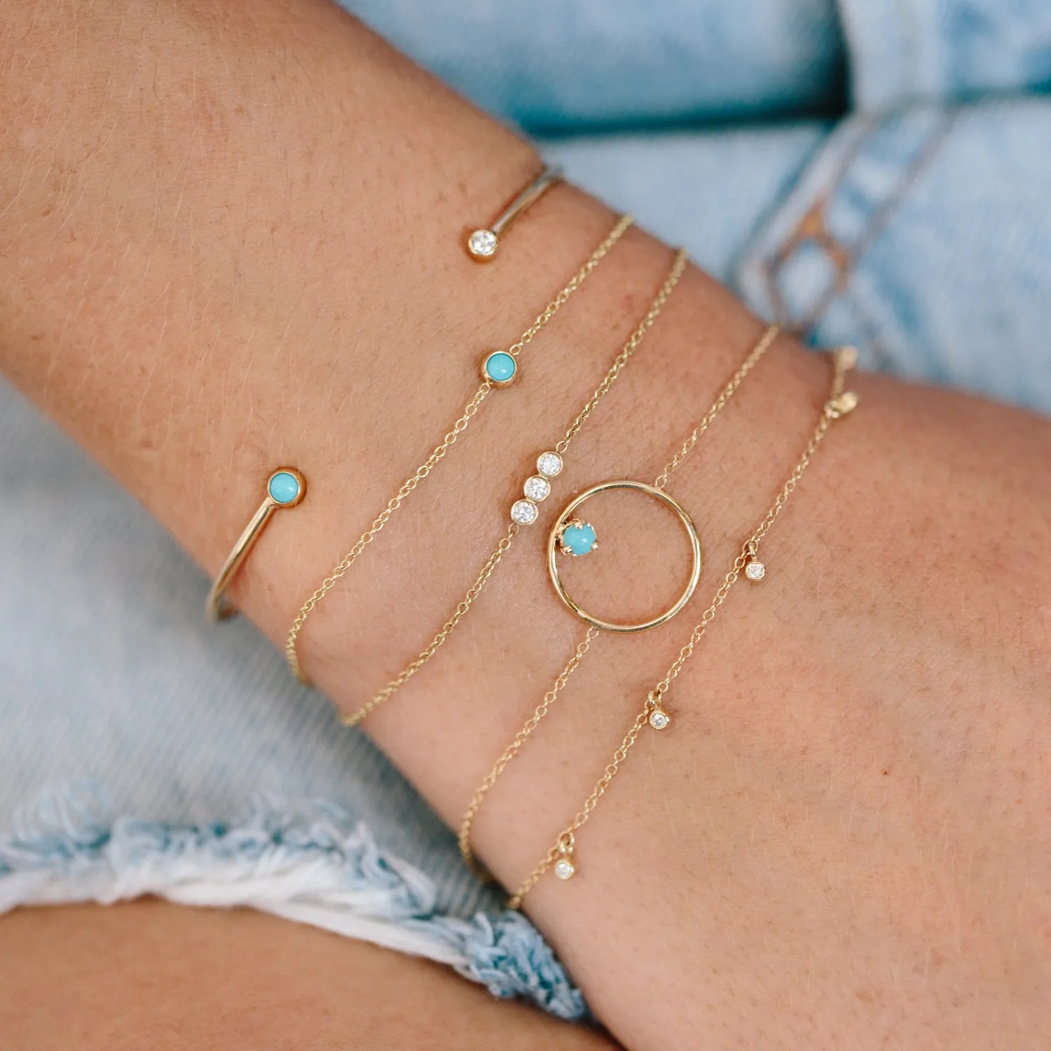 14k 3 Diamond Bezel Bar Bracelet