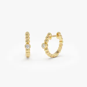 14k Bezel Setting Beaded Diamond Huggies
