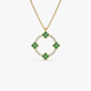 14k Diamond and Emerald Clover Necklace
