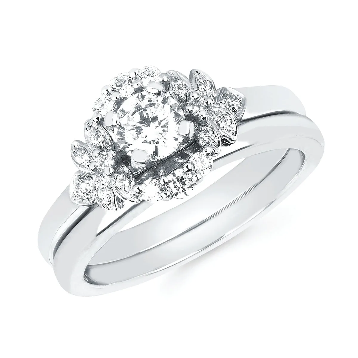 14K Gold Diamond Engagement Ring with Unique Halo