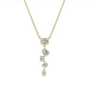 14k Gold Emerald Cut & Pear Shape Diamond Necklace - 0.60ct