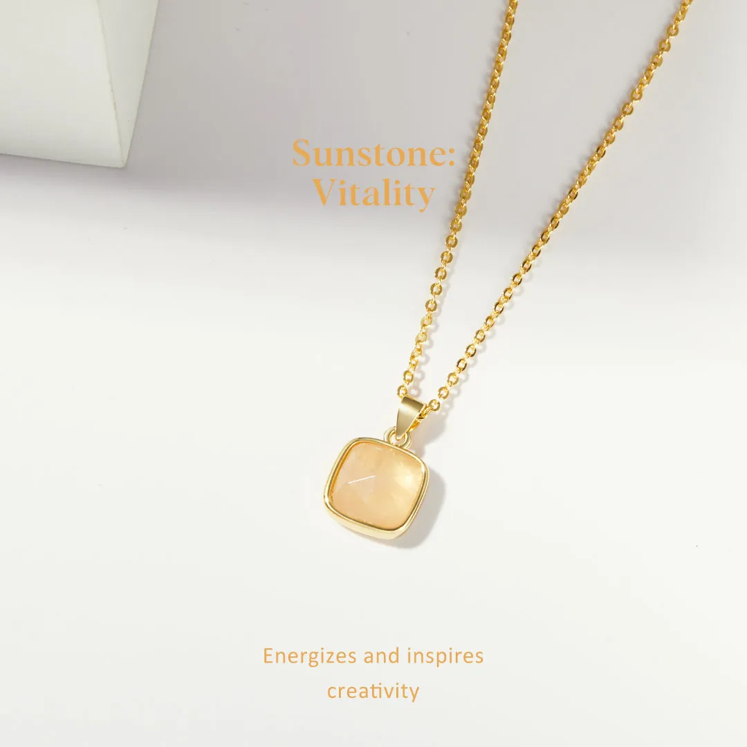 14K Gold Healing Crystal Necklace Natural Energy Stone Pendant Necklace - Sunstone