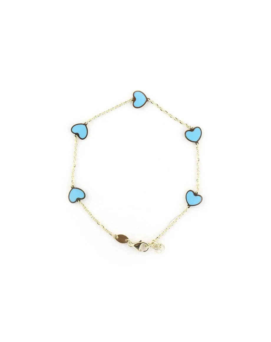 14K Gold Turquoise Inlay Heart Station Bracelet