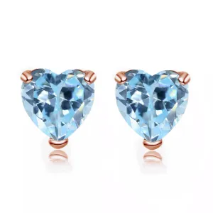 14k Rose Gold Plated 3 Carat Heart Created Aquamarine Sapphire Stud Earrings