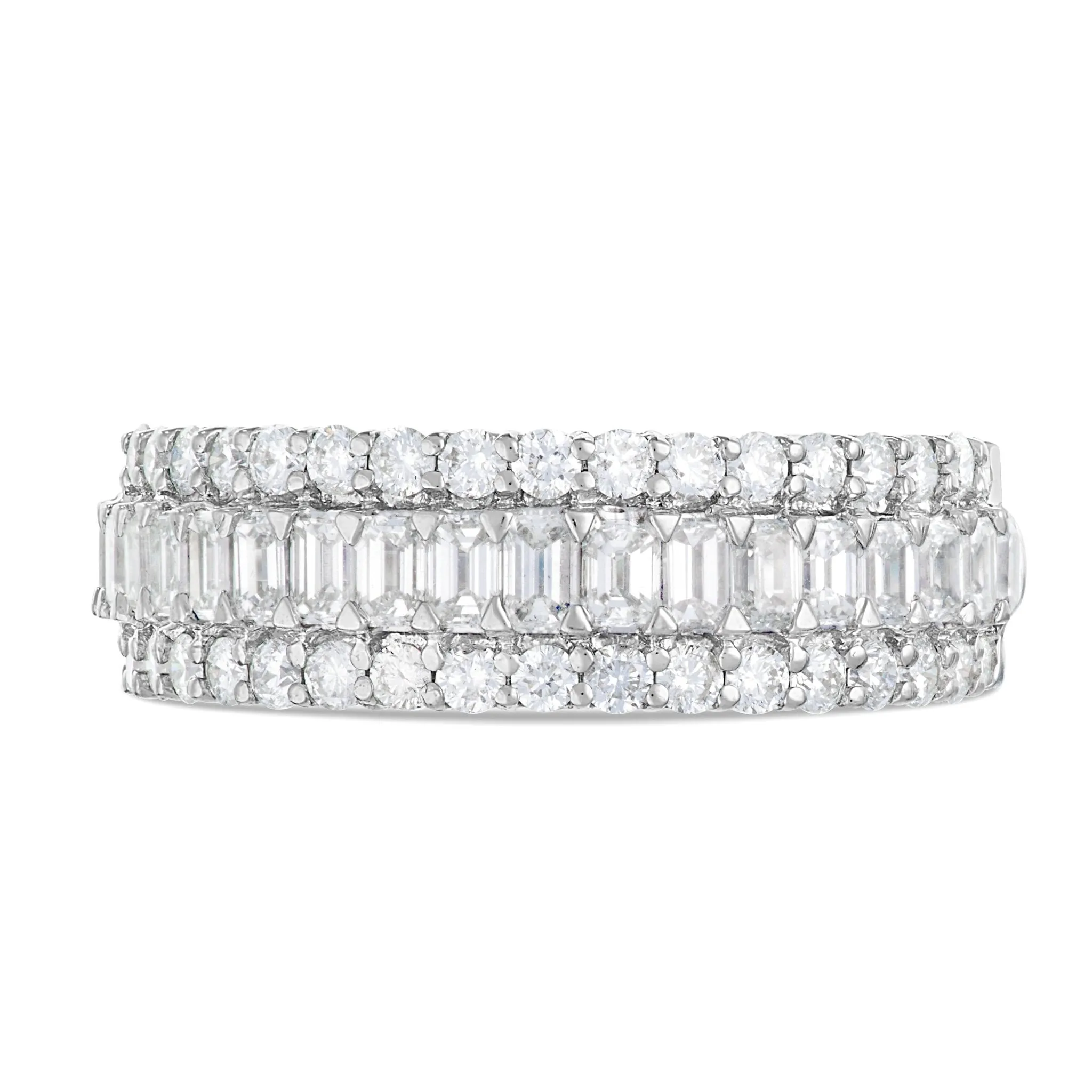 14K White Gold 3.16ct Emerald Diamond Half Eternity Ring