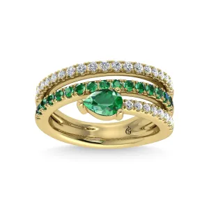14K Yellow Gold Diamond and Emerald 1 1/4 Ct.Tw. Stackable Band