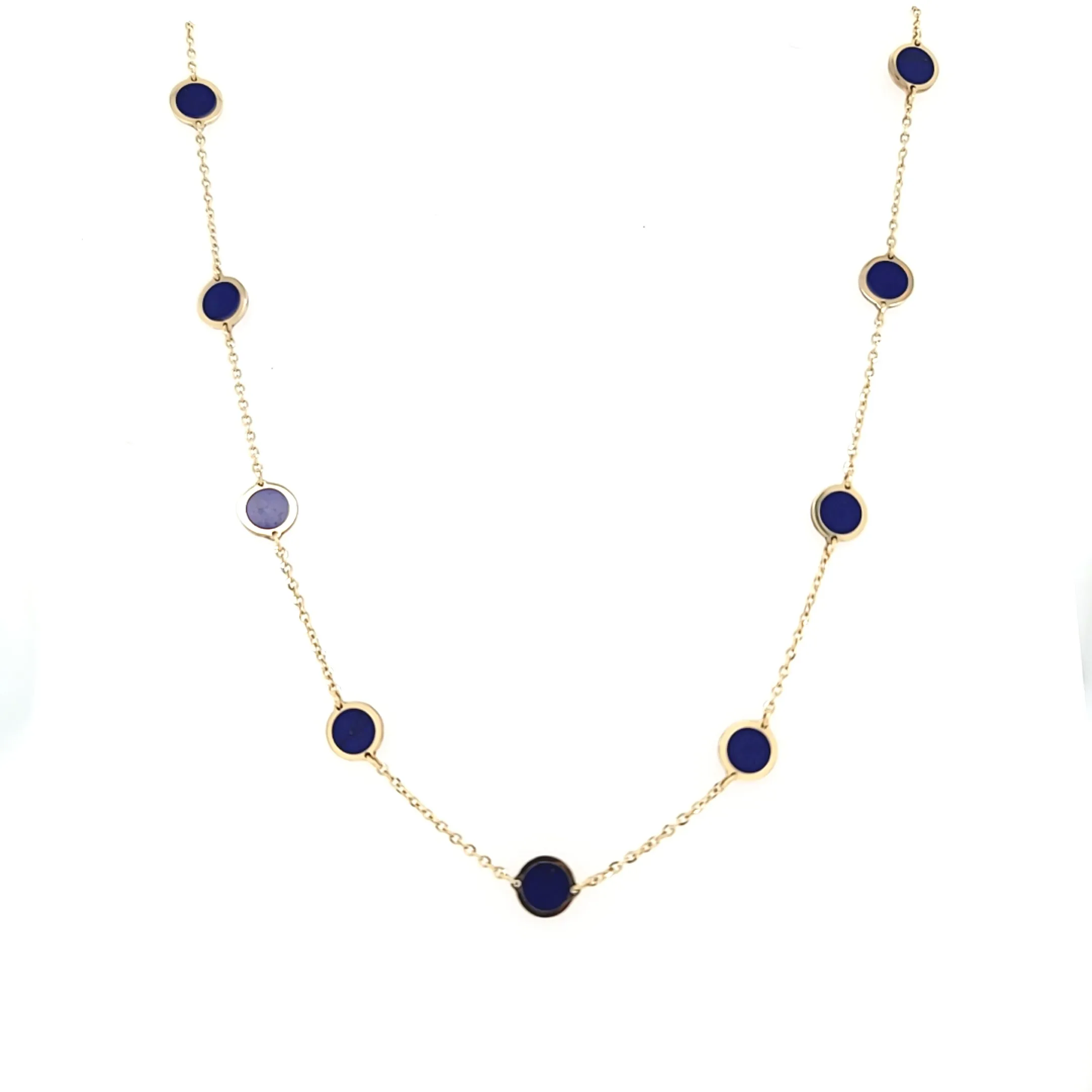 14k Yellow Gold Lapis Bezel Station Necklace (I7761)