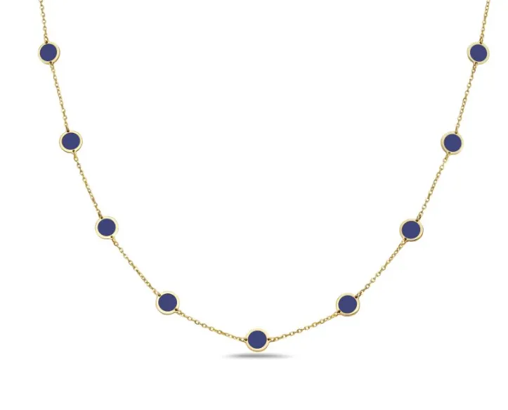 14k Yellow Gold Lapis Bezel Station Necklace (I7761)