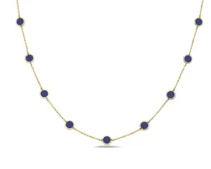 14k Yellow Gold Lapis Bezel Station Necklace (I7761)