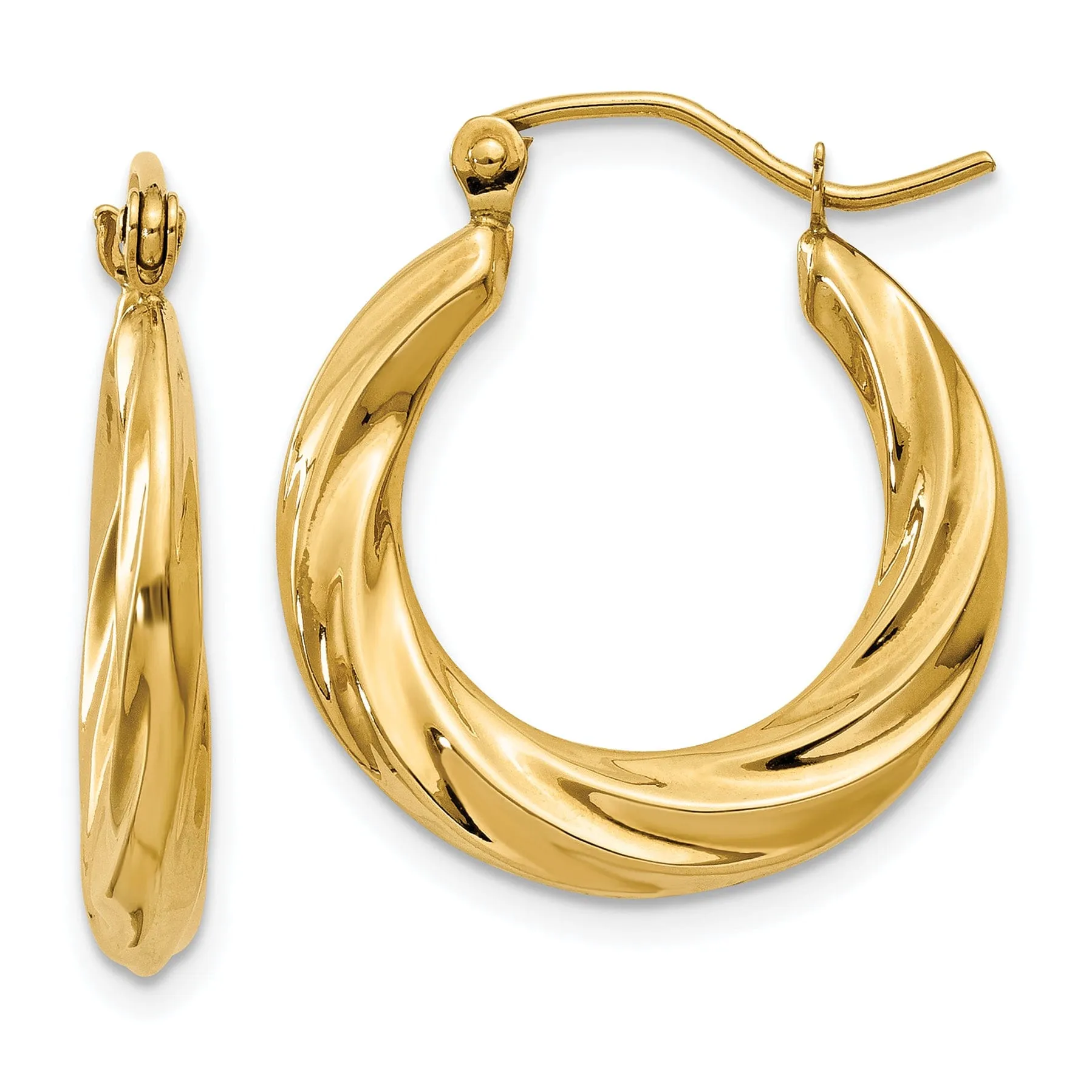 14k Yellow Gold Twisted Hollow Hoop Earrings