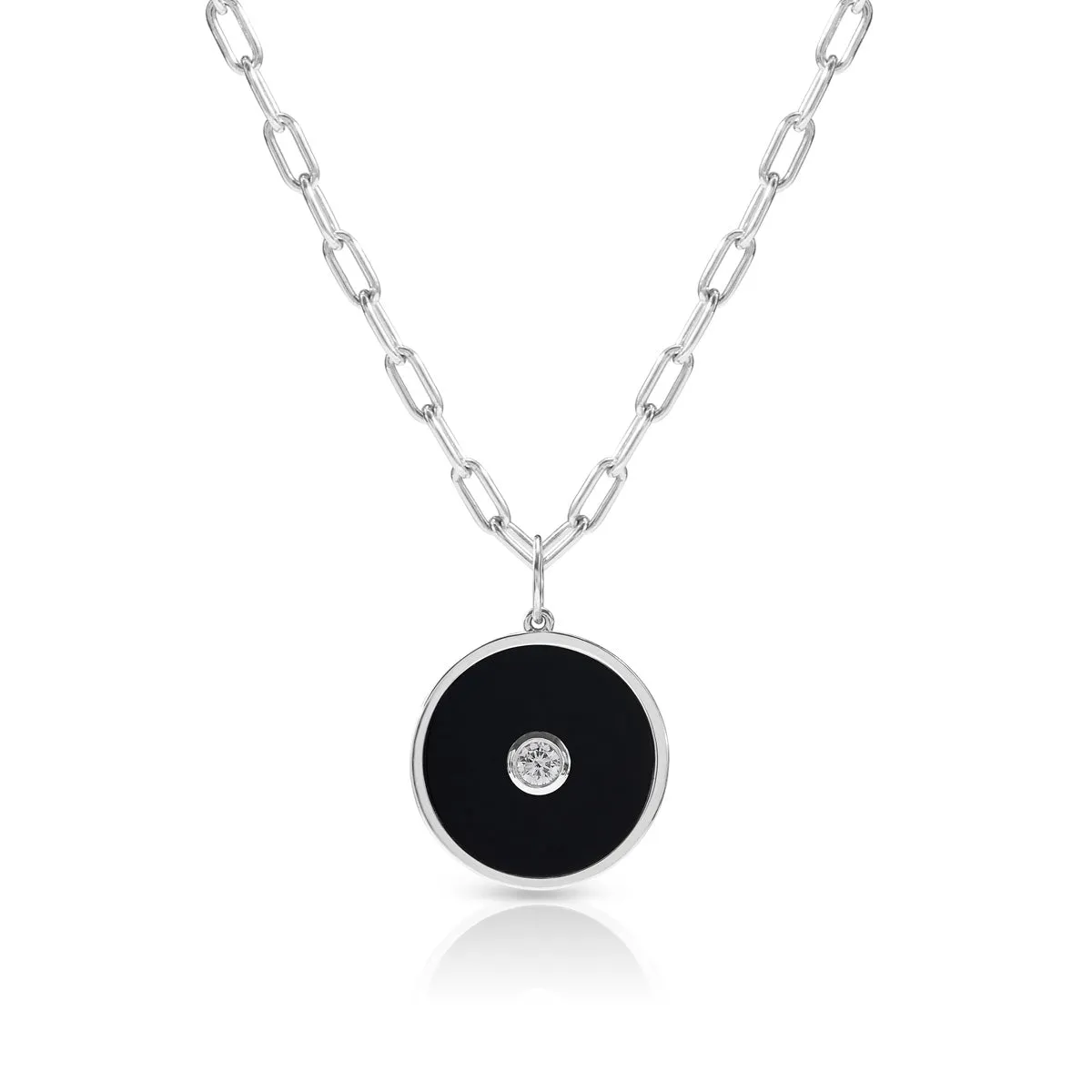 14KT White Gold Onyx Diamond Round Bezel Charm