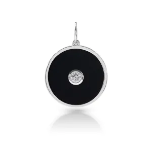 14KT White Gold Onyx Diamond Round Bezel Charm