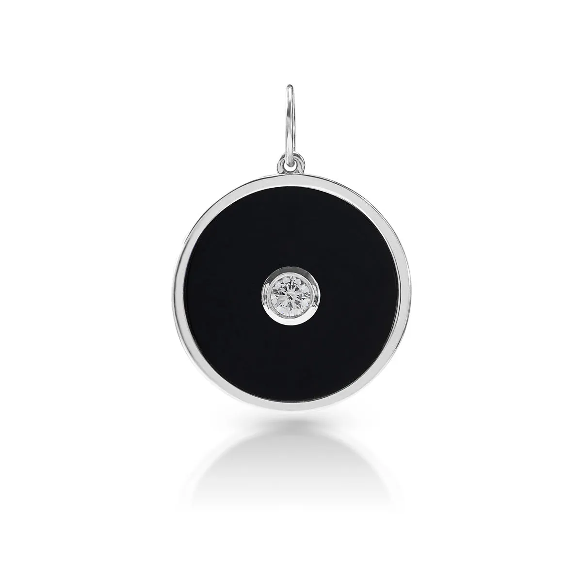 14KT White Gold Onyx Diamond Round Bezel Charm