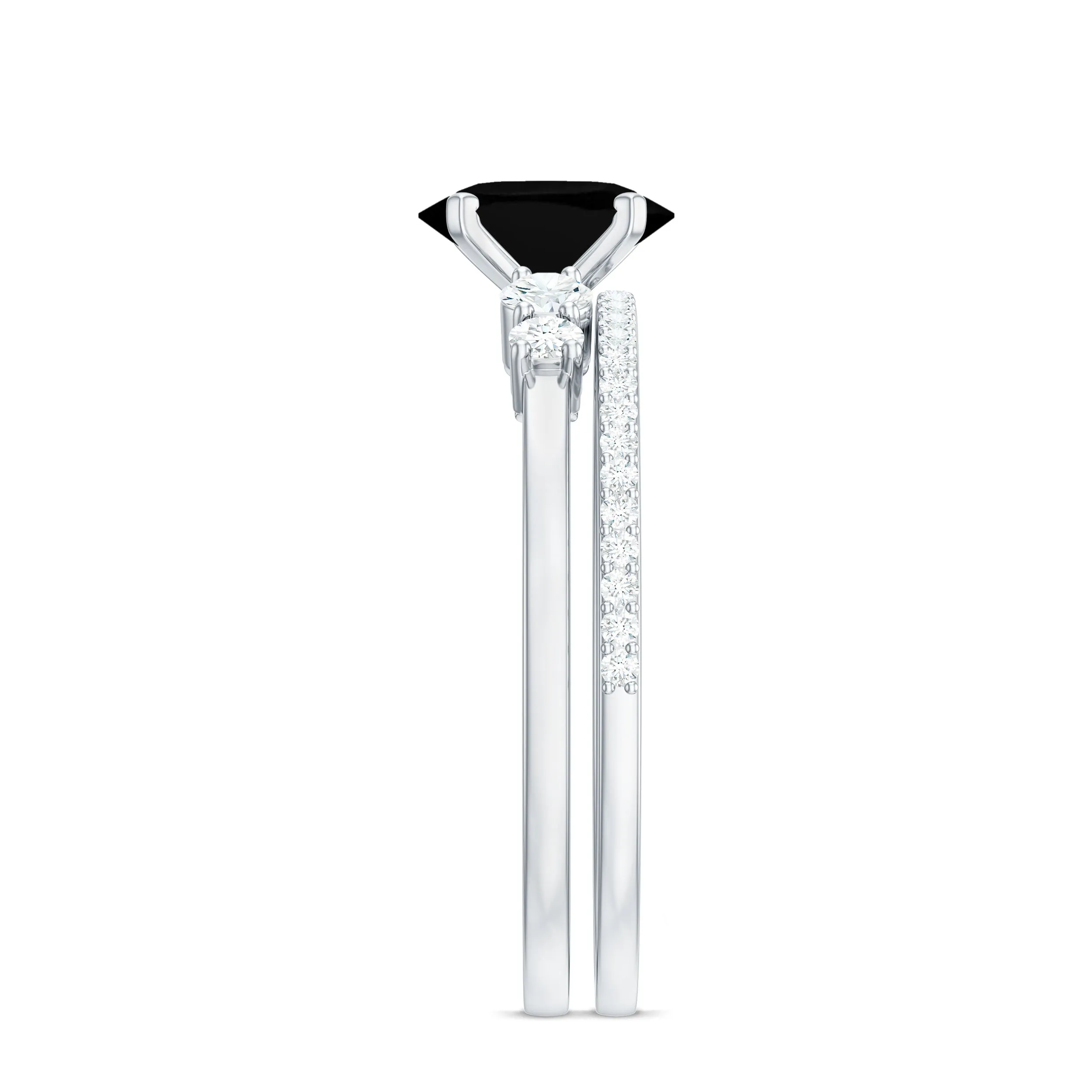 1.5 CT Oval Created Black Diamond Solitaire Ring Set with Diamond