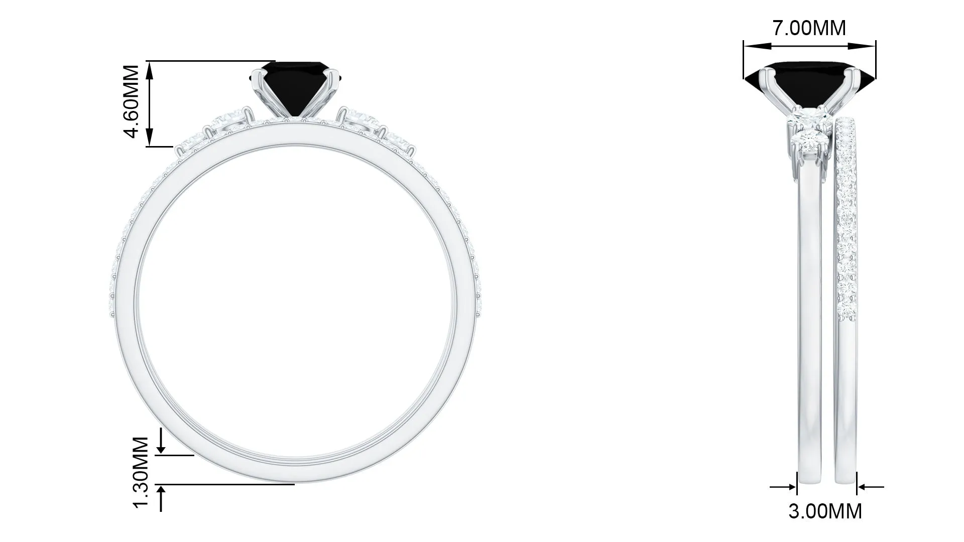 1.5 CT Oval Created Black Diamond Solitaire Ring Set with Diamond