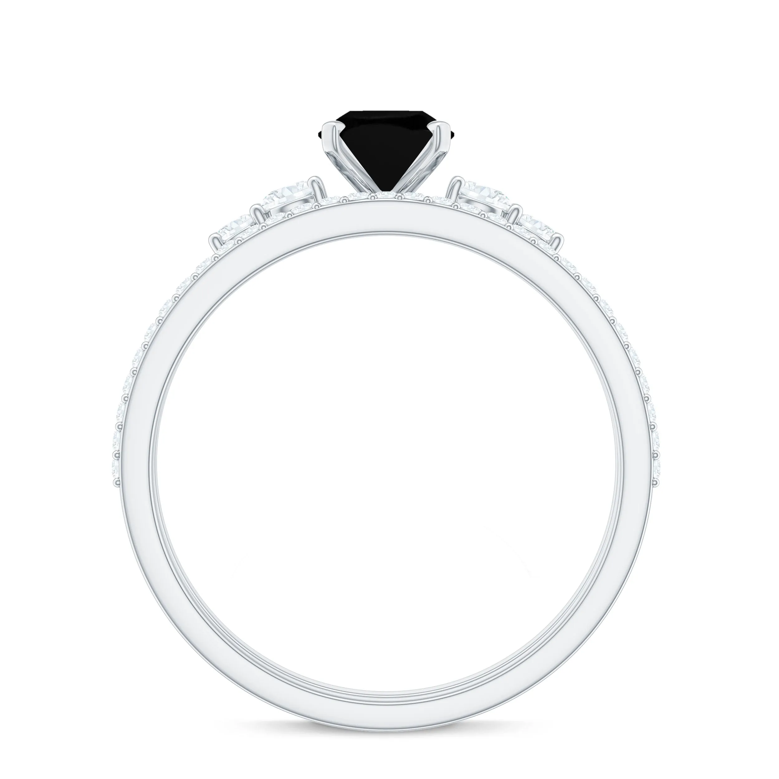 1.5 CT Oval Created Black Diamond Solitaire Ring Set with Diamond
