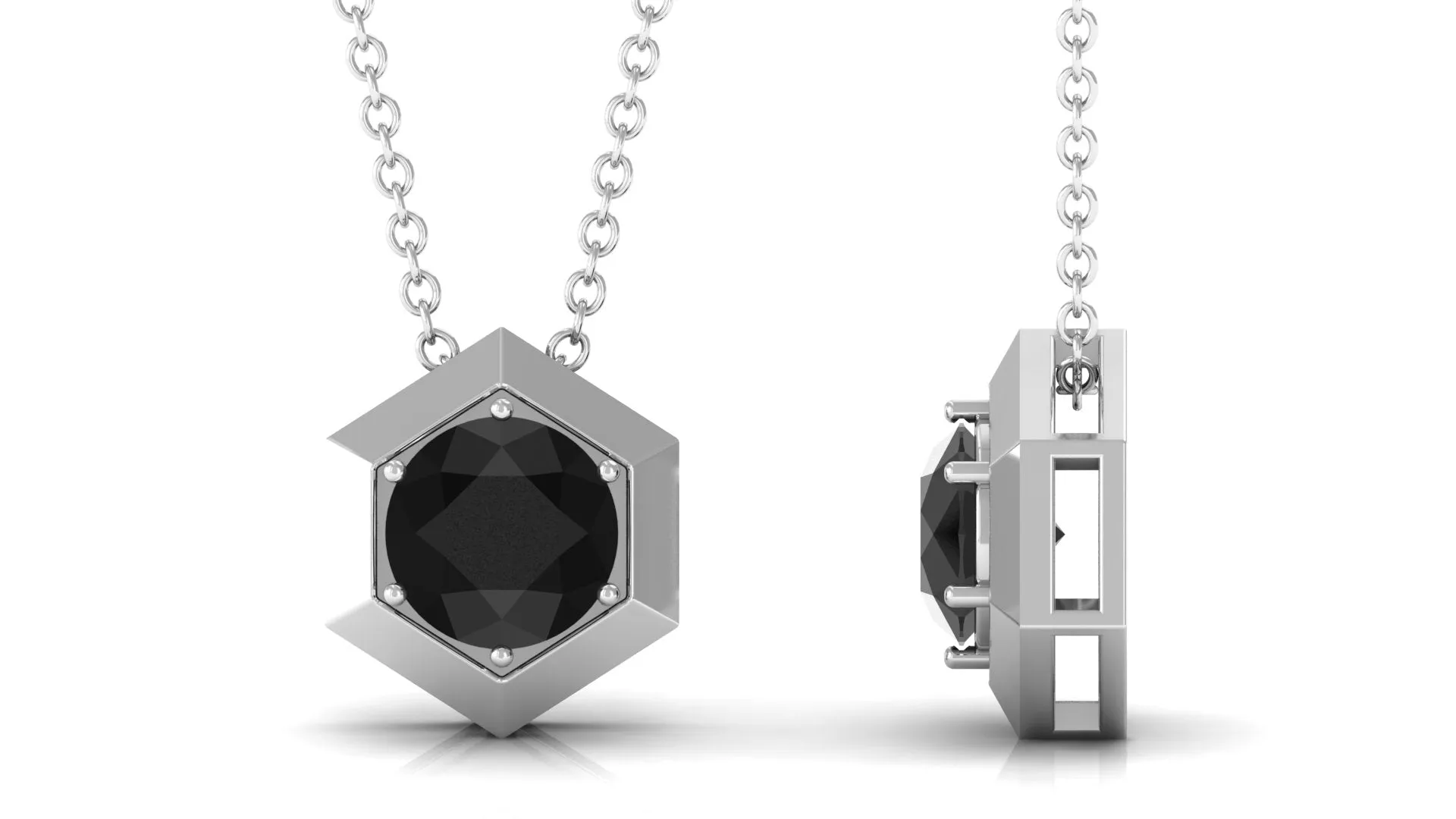 1.5 CT Round Black Spinel Gold Hexagon Pendant Necklace