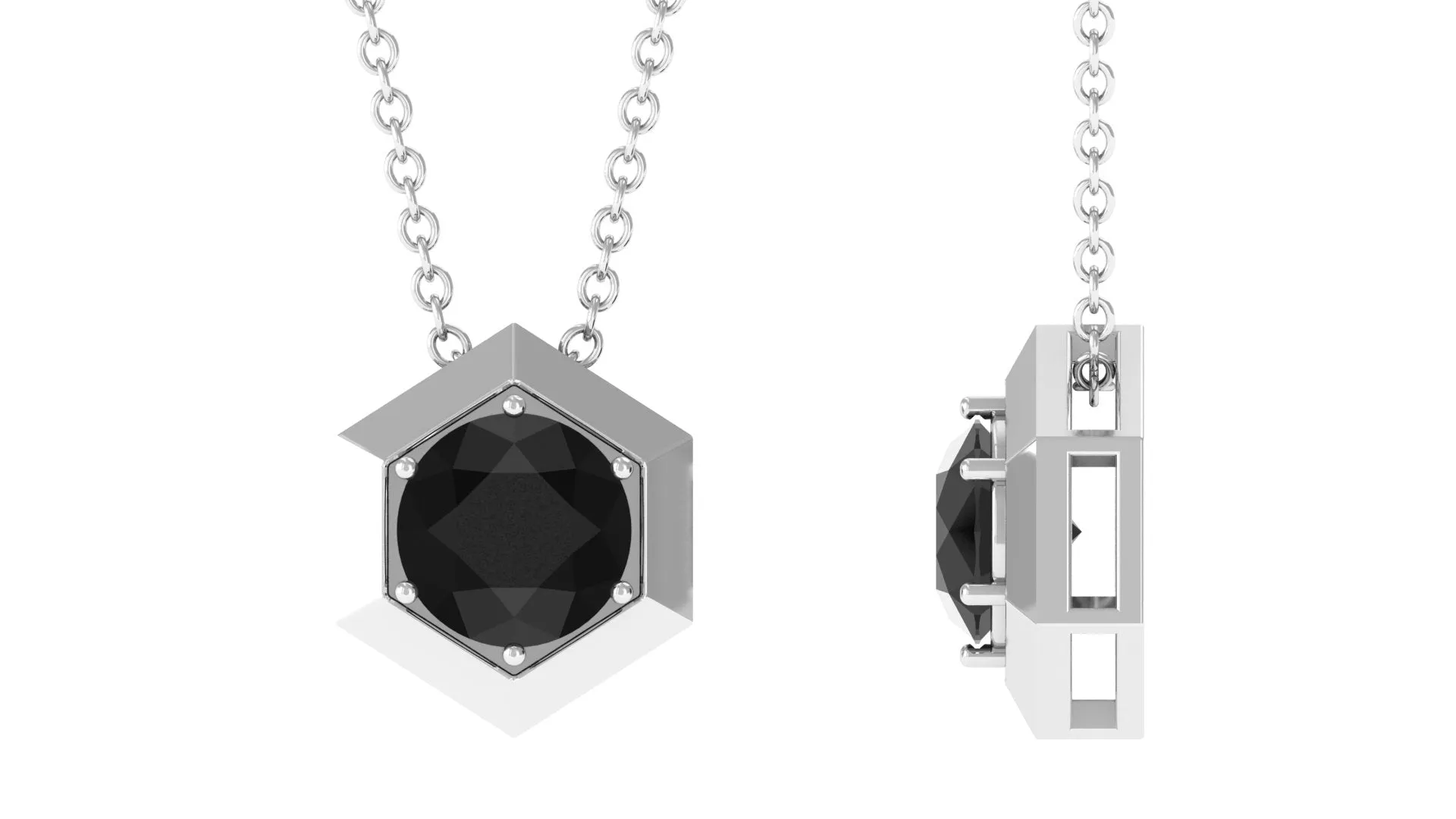 1.5 CT Round Black Spinel Gold Hexagon Pendant Necklace