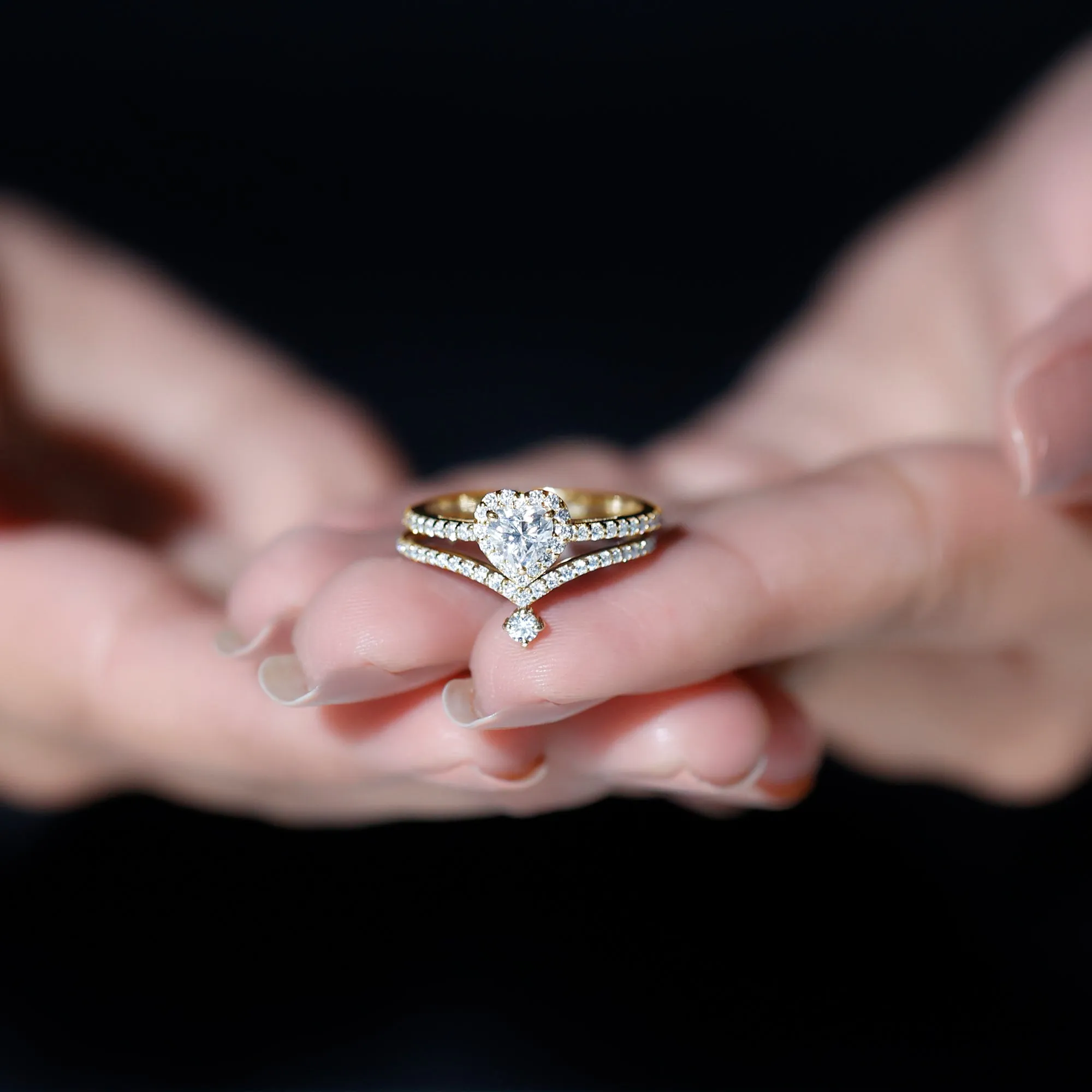 1.50 CT Certified Moissanite Heart Wedding Ring Set in Gold