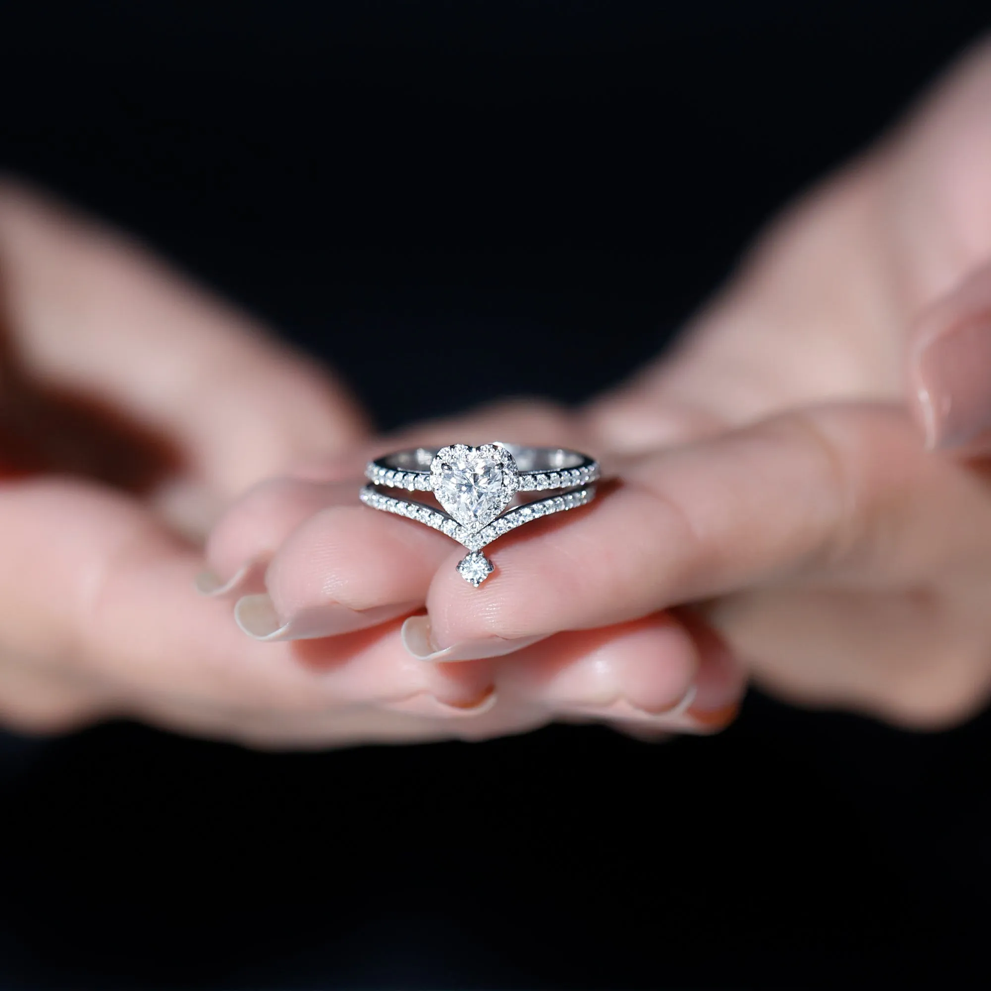 1.50 CT Certified Moissanite Heart Wedding Ring Set in Gold