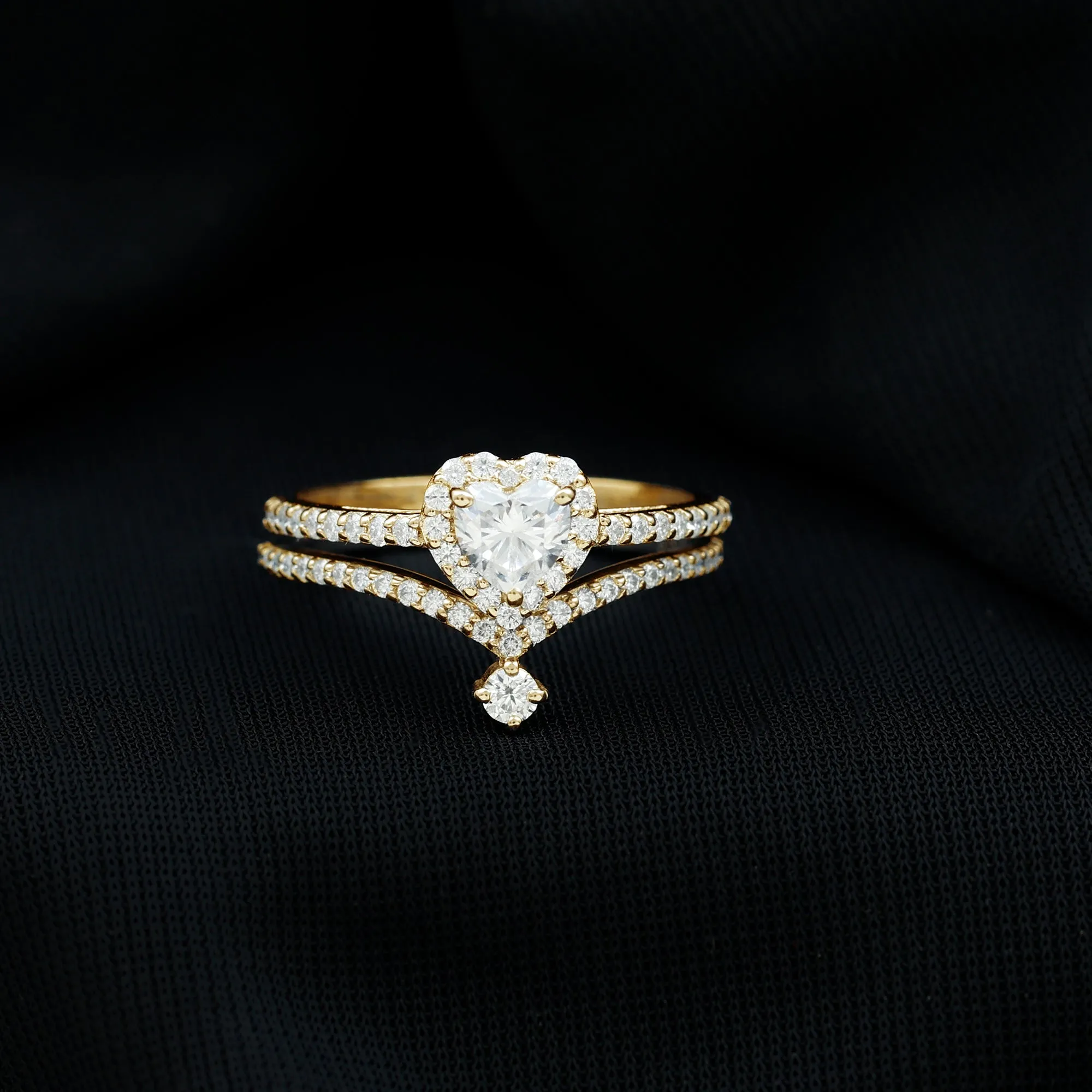 1.50 CT Certified Moissanite Heart Wedding Ring Set in Gold