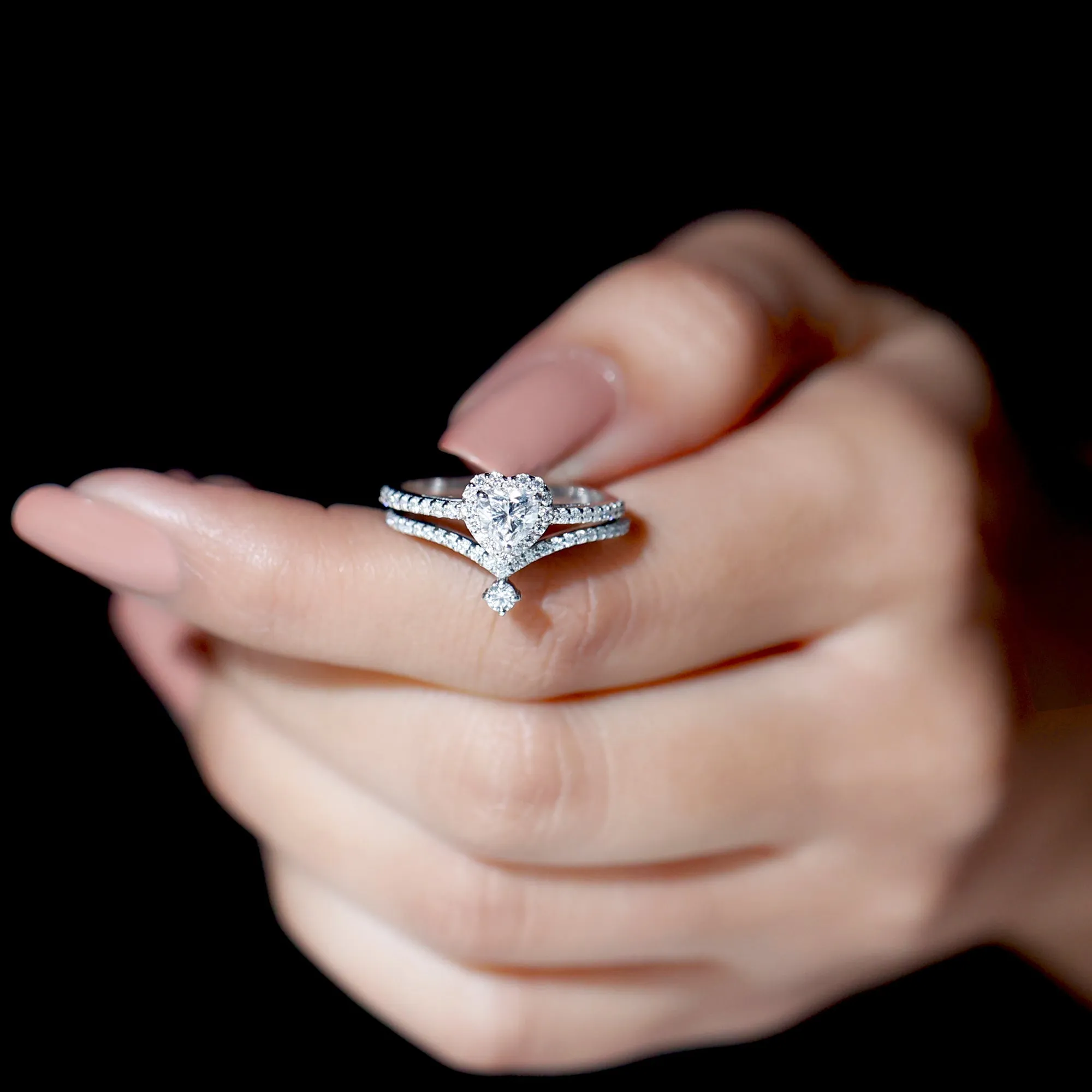 1.50 CT Certified Moissanite Heart Wedding Ring Set in Gold