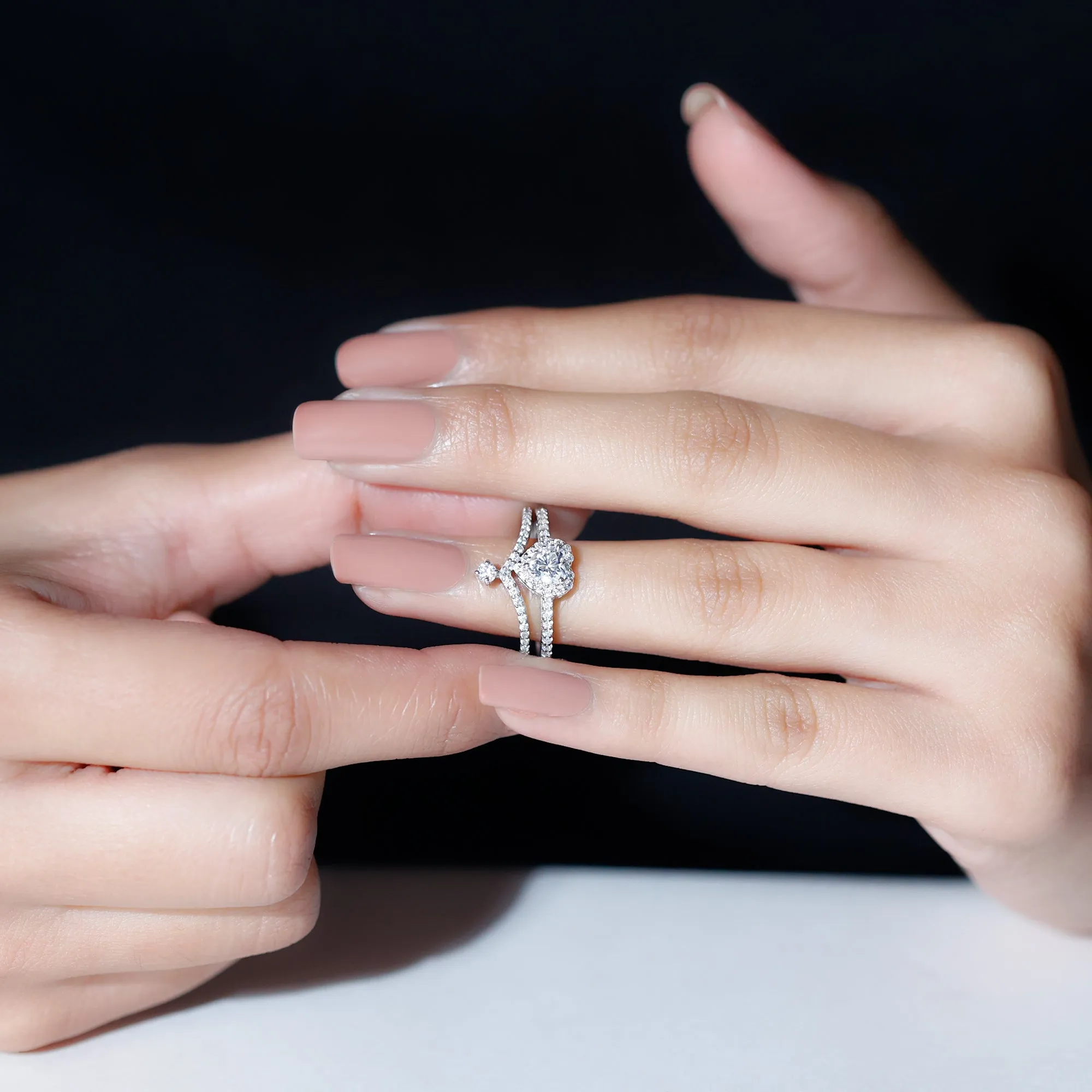 1.50 CT Certified Moissanite Heart Wedding Ring Set in Gold