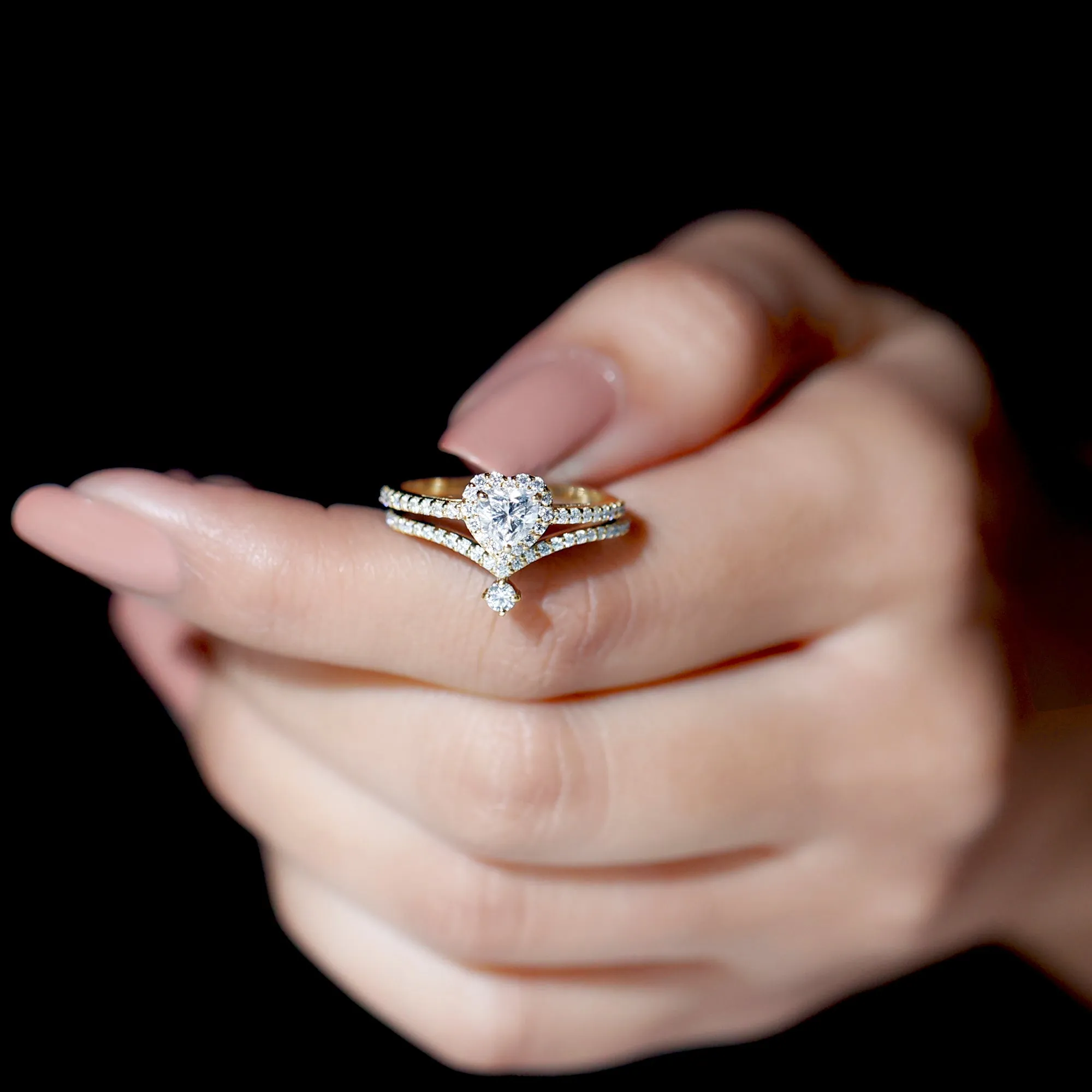 1.50 CT Certified Moissanite Heart Wedding Ring Set in Gold
