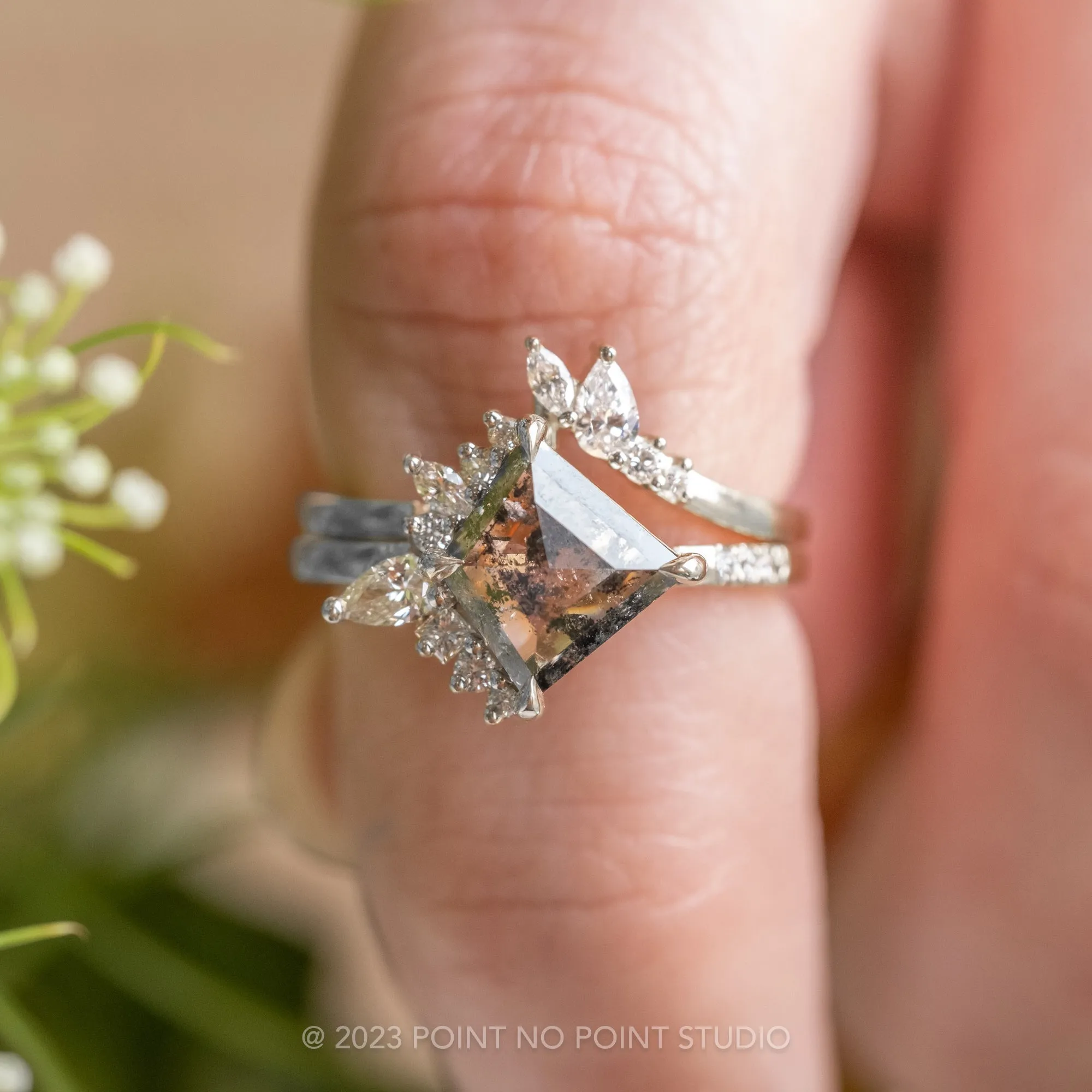 1.64 Carat Salt and Pepper Kite Diamond Engagement Ring, Sammy Setting, Platinum