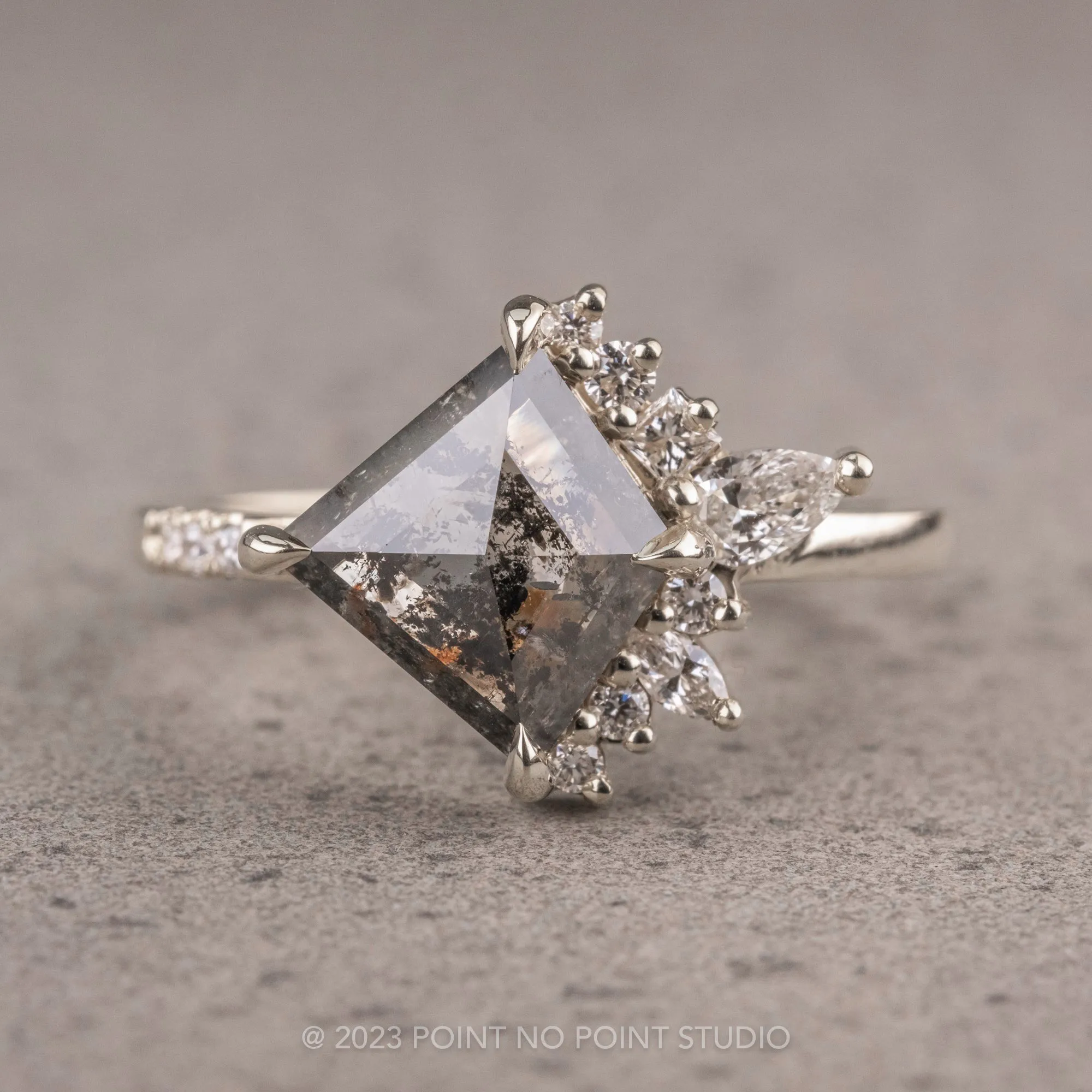 1.64 Carat Salt and Pepper Kite Diamond Engagement Ring, Sammy Setting, Platinum