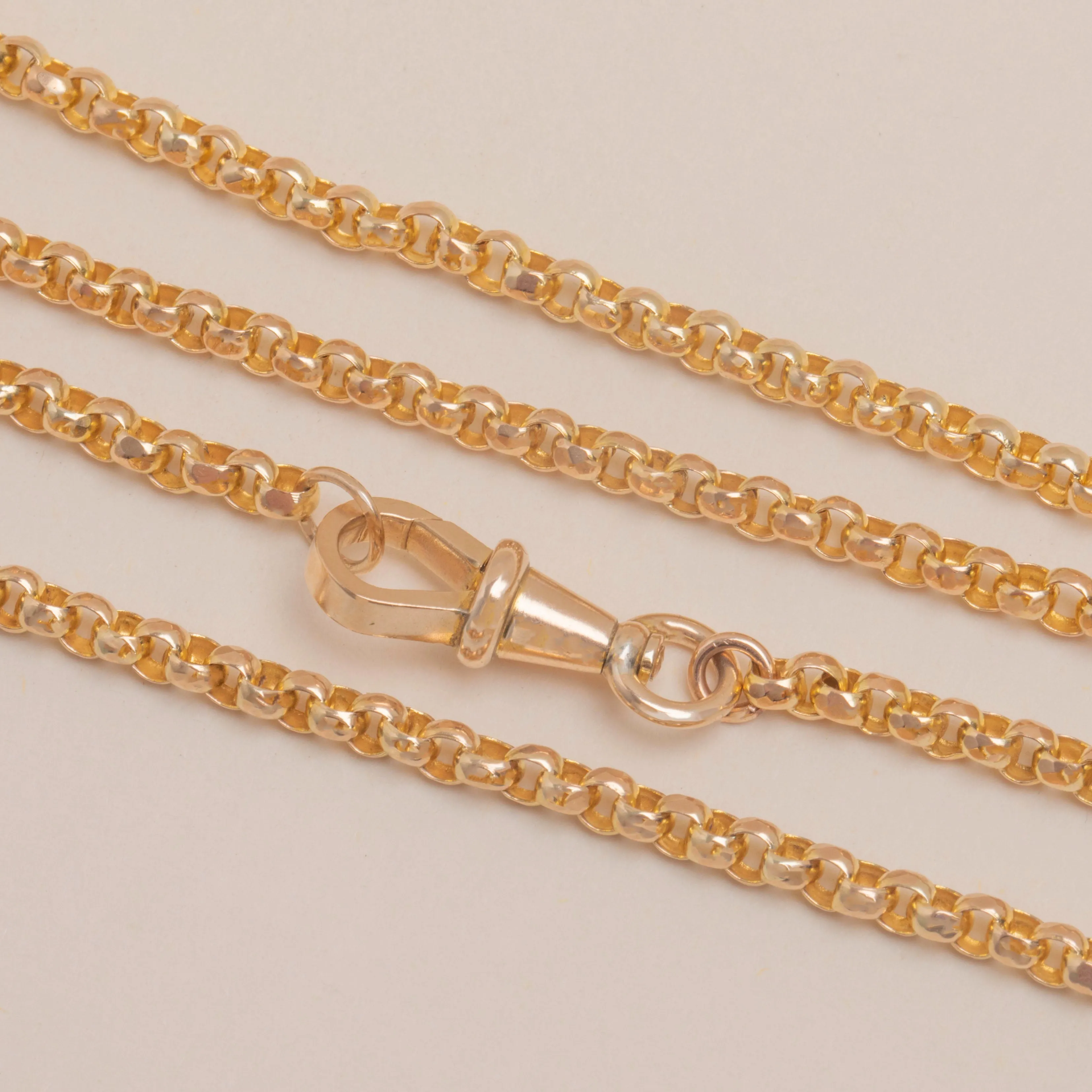16" Antique 9ct Gold Faceted Belcher Chain, with Dog-Clip