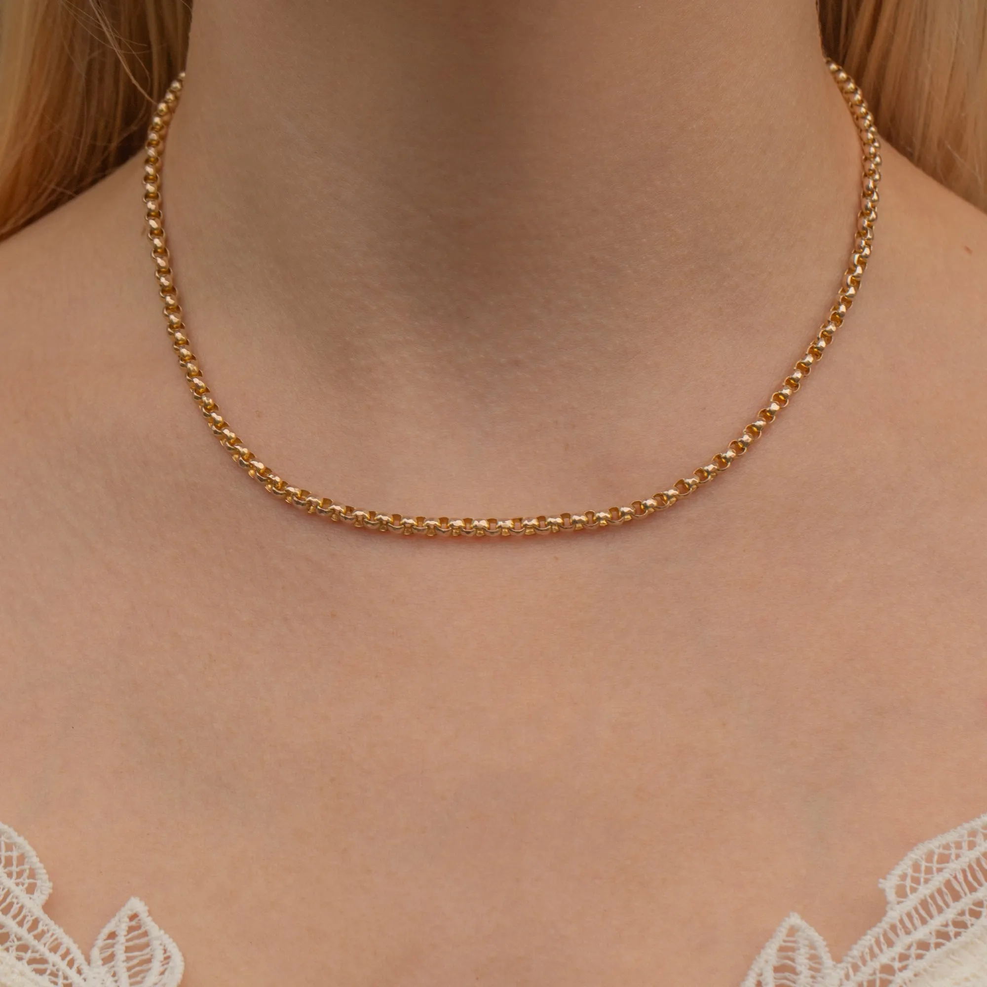 16" Antique 9ct Gold Faceted Belcher Chain, with Dog-Clip