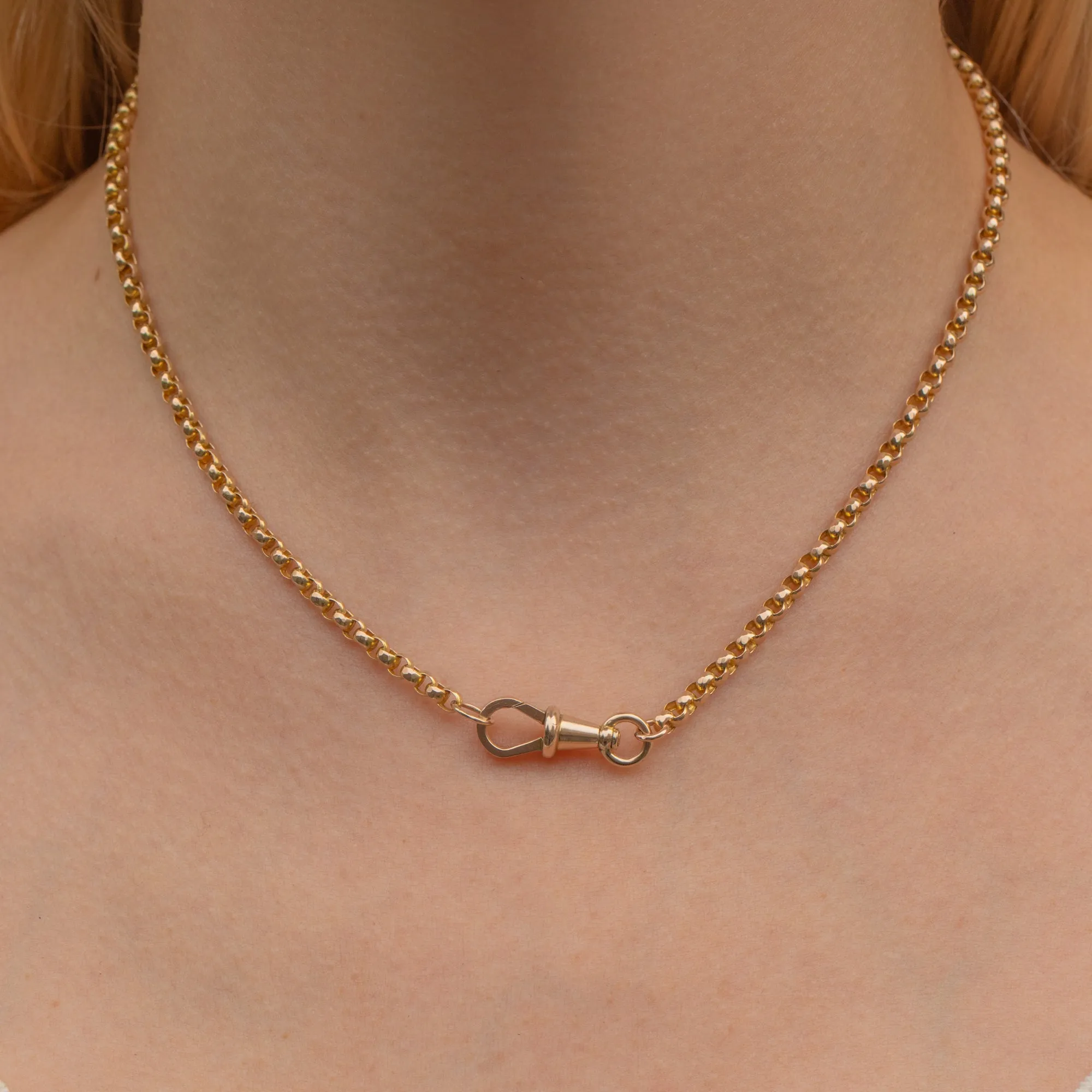 16" Antique 9ct Gold Faceted Belcher Chain, with Dog-Clip