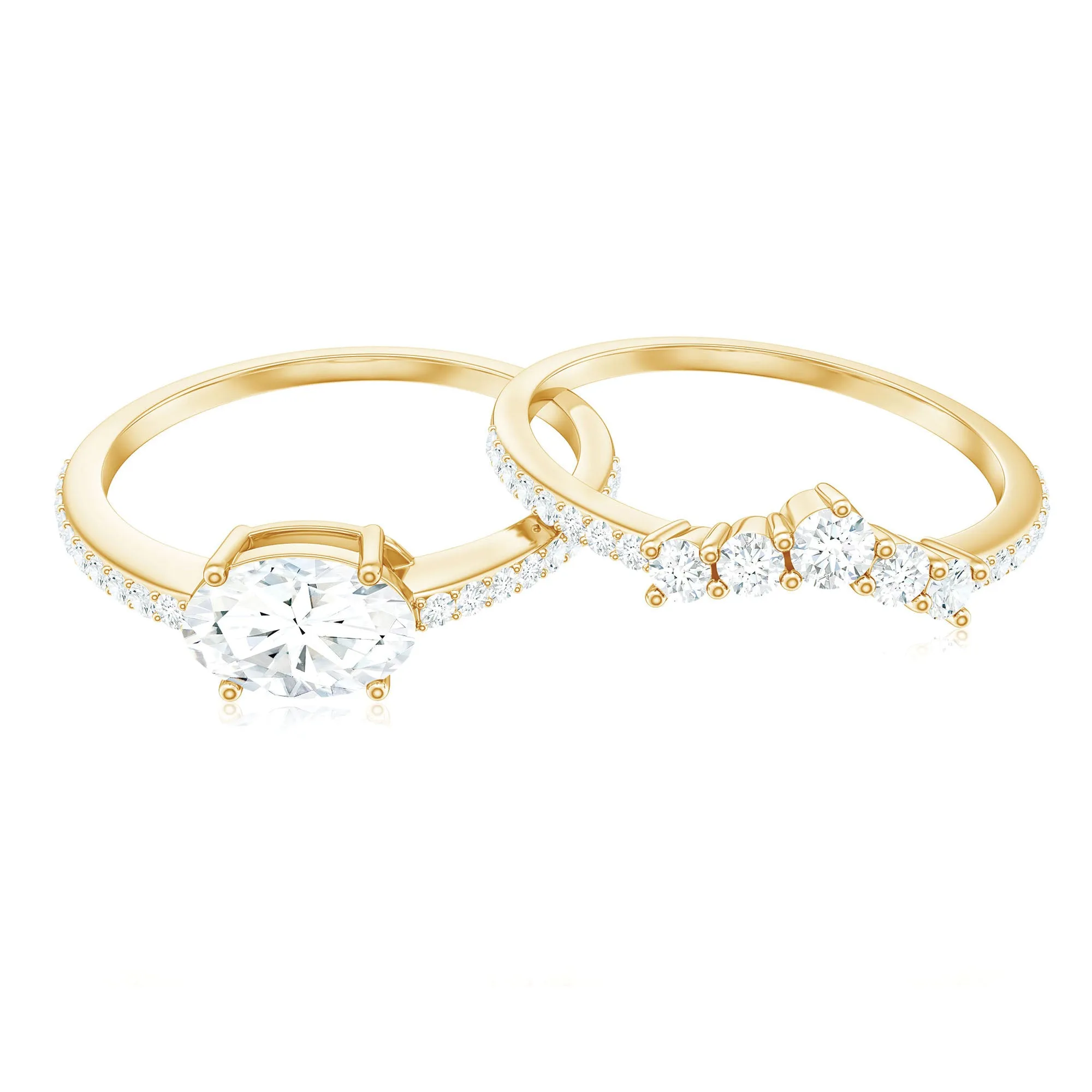 1.75 CT Oval Cut Moissanite East West Wedding Ring Set