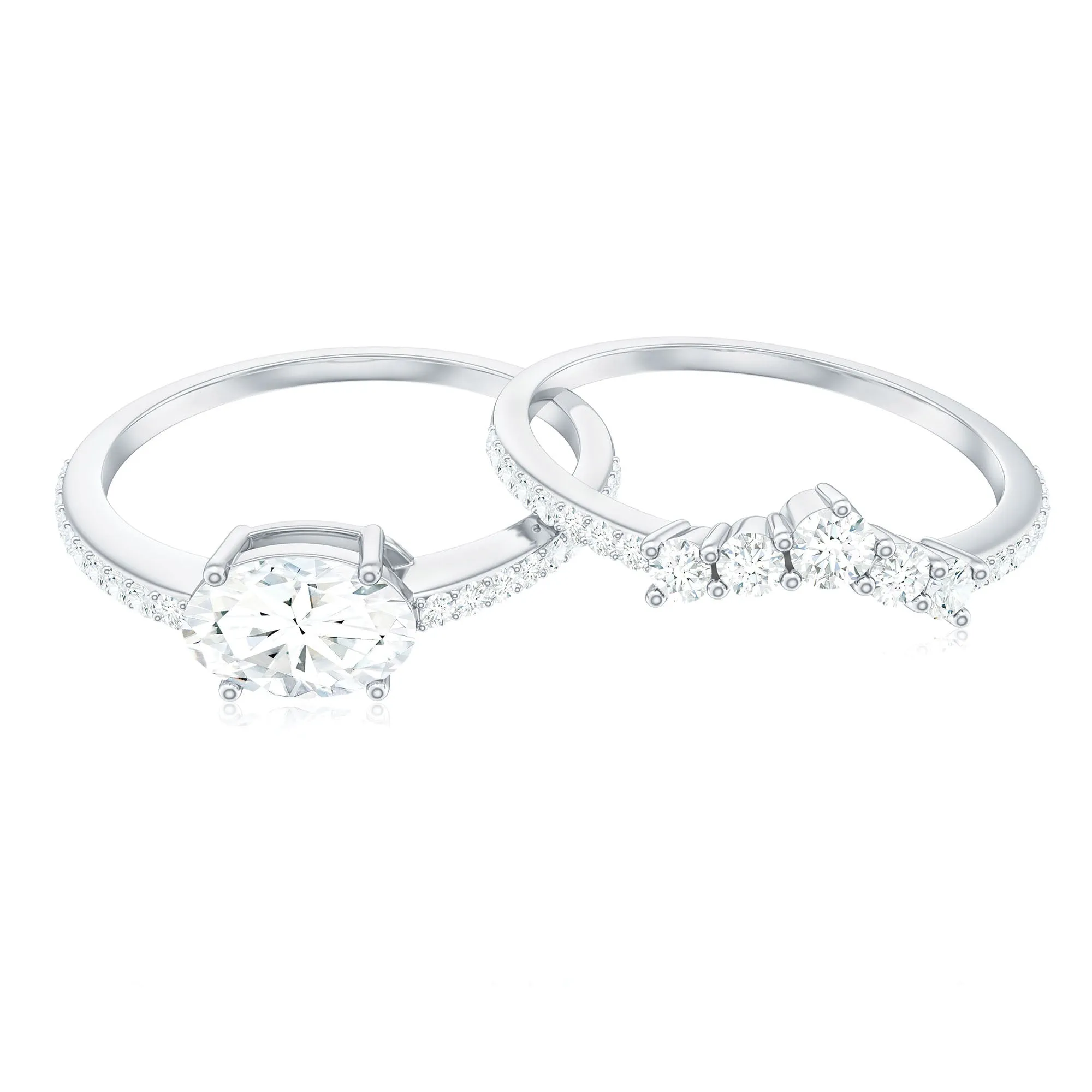 1.75 CT Oval Cut Moissanite East West Wedding Ring Set